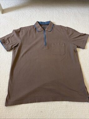 Bugatchi Brown Polo with Zip Placket and Chest Pocket